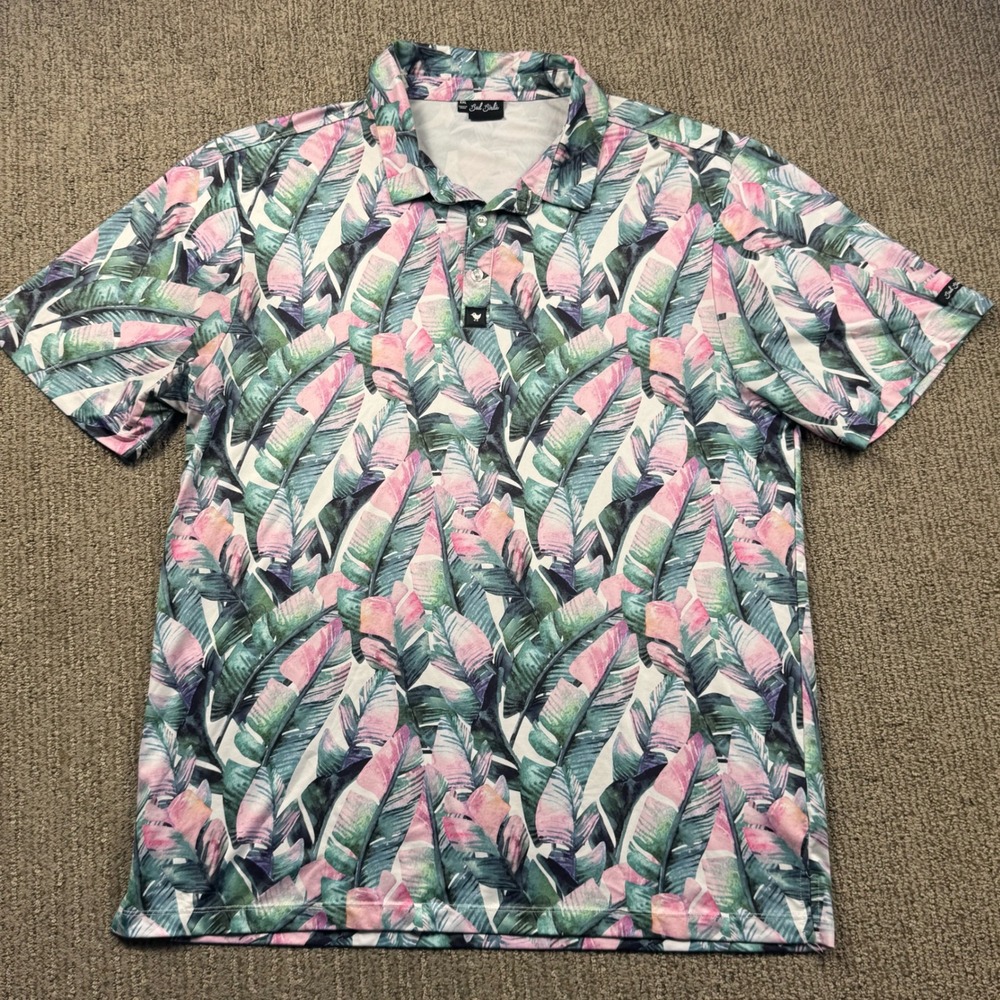 Bad Birdie Palm Leaf Golf Polo Shirt Mens XXL Short Sleeve Pink Green